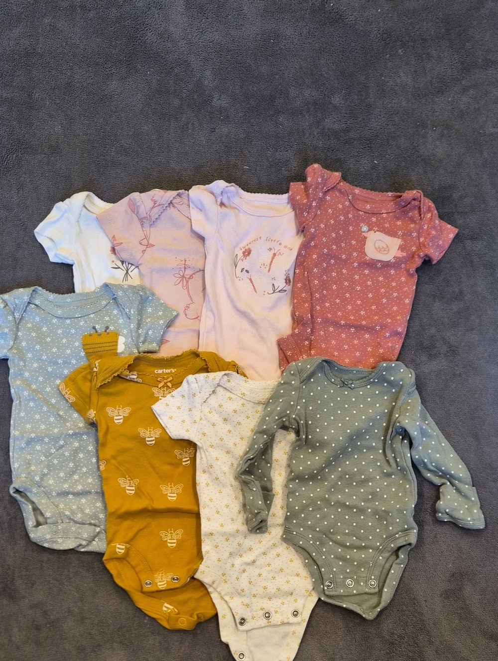 Carter's Pink, Mauve, Mustard, White, Blue & Sage Baby One-Piece Bodysuit Set